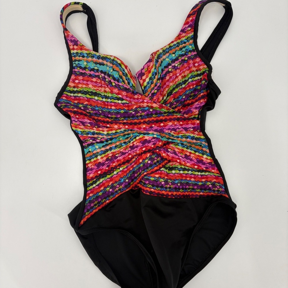 Miraclesuit Womens Multicolor Chevron Surplice Wrap One Piece Swimsuit
